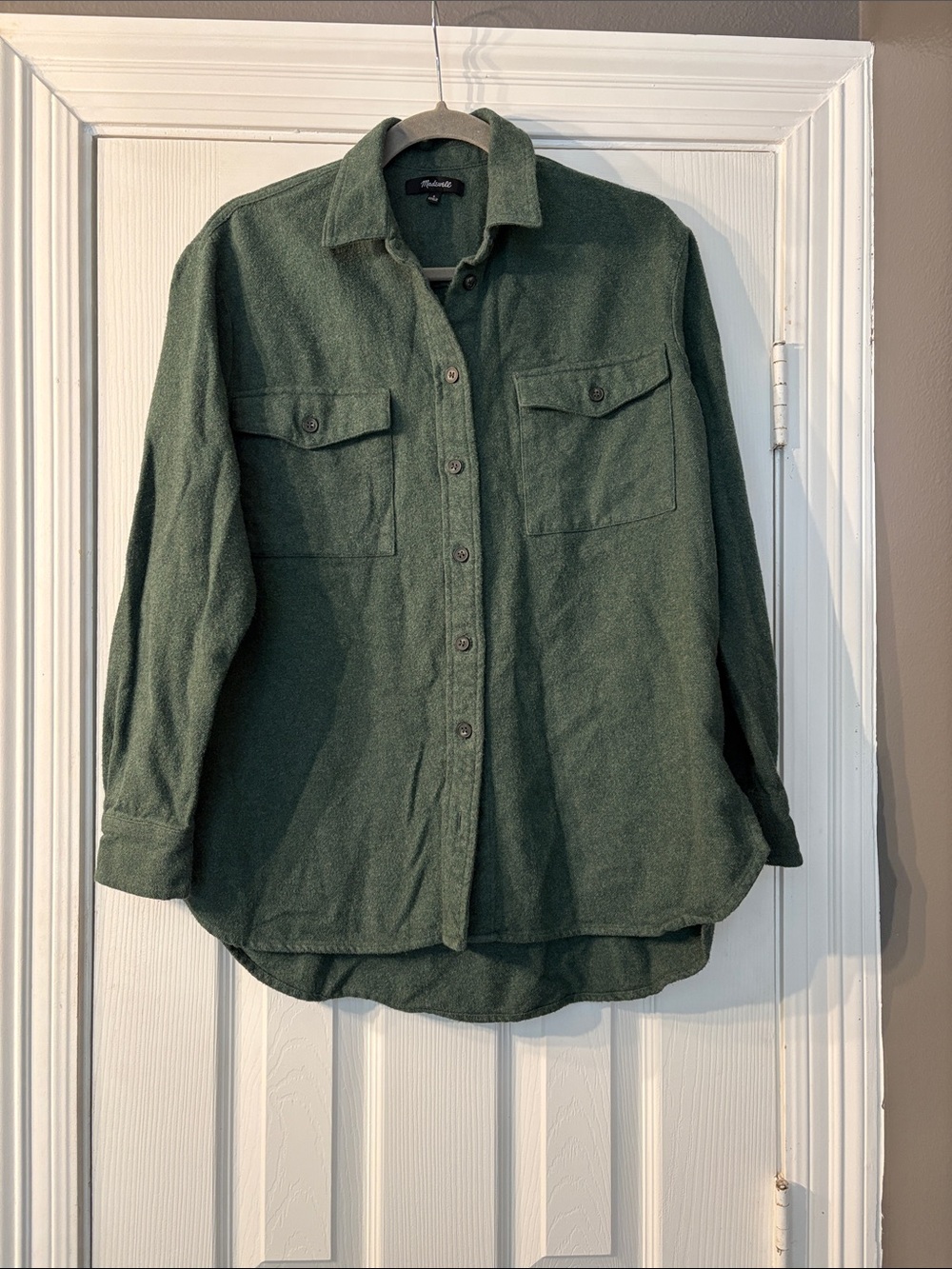 Madewell Women’s Ex-Boyfriend Oversized Dark Green Button-Up Flannel Shirt S